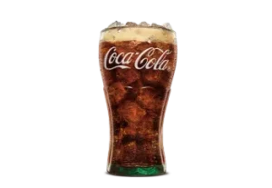 Medium Coca-Cola served chilled in a Burger King cup filled with ice for a refreshing soft drink option