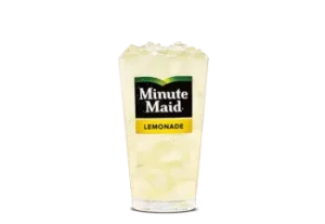 Medium Minute Maid Lemonade served chilled in a Burger King cup filled with ice for a refreshing, tangy lemonade beverage