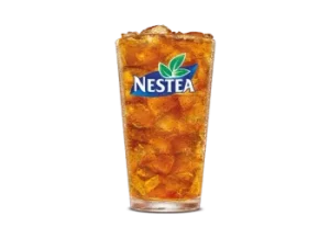 Medium Nestea served chilled in a Burger King cup filled with ice for a refreshing iced tea beverage