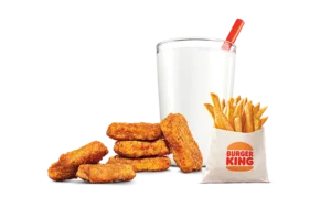 6pc Nuggets King Jr. Meal with crispy chicken nuggets, served with fries, dipping sauce, and a small drink