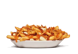 NEW! Carolina BBQ Poutine with crispy fries topped with cheese curds, smothered in Carolina BBQ sauce, and gravy